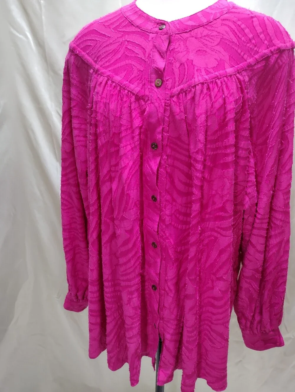 Free People Cant Stop Dreaming Tunic Top L Magenta Pink Floral Rose Oversized